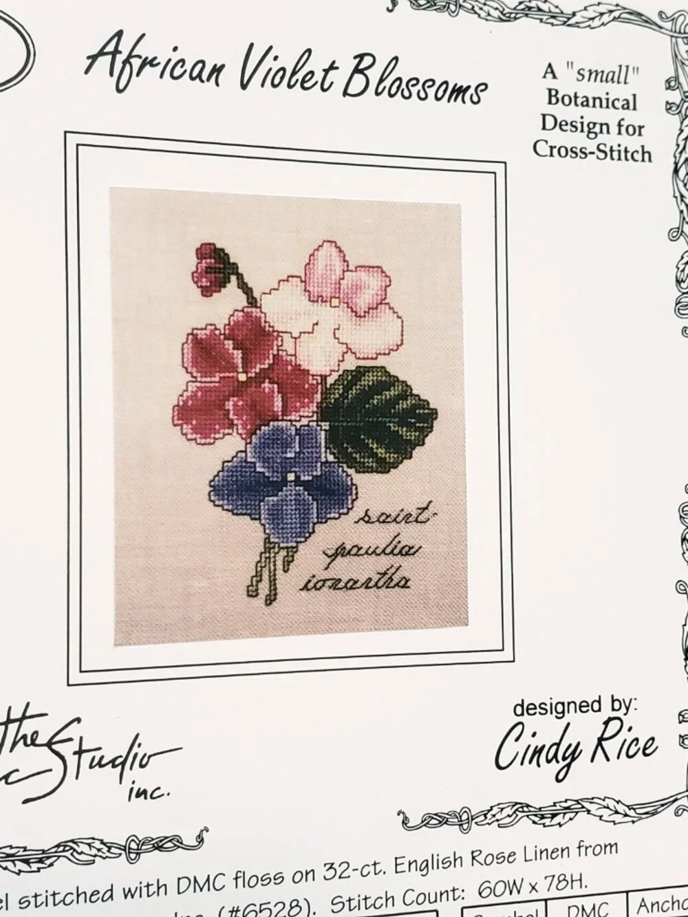 African Violet Blossoms The Lilac Studio Cross Stitch Pattern Card 1997